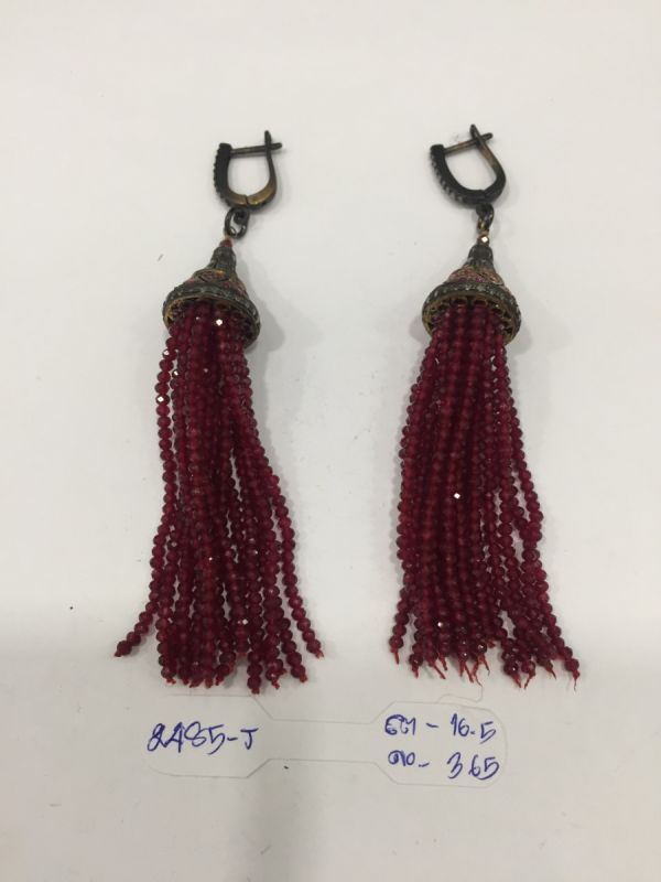 Victorian Jewelry, Silver Diamond Earring With Rose Cut Diamond, And Ruby Stone Studded In 925 Sterling Silver, Gold/Black Rhodium  Plating. J-2485