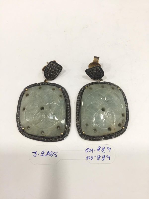 Victorian Jewelry, Silver Diamond Earring With Rose Cut Diamond, And Sapphire Stone Studded In 925 Sterling Silver, Gold/Black Rhodium Plating. J-2488