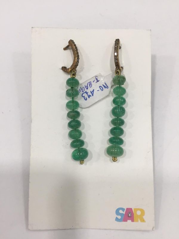 Victorian Jewelry, Silver Diamond Earring With Rose Cut Diamond, And  Emerald Stone Studded In 925 Sterling Silver, Gold/Black Rhodium Plating. J-2495
