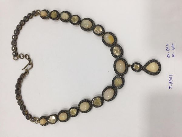 925 Sterling Silver Diamond Necklace With Gold/Black Rhodium - J-2501