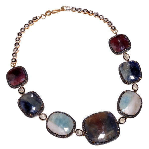 925 Sterling Silver Diamond Necklace With Gold/Black Rhodium Plating - J-2505