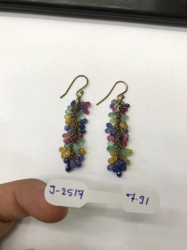 Victorian Jewelry, Silver Diamond Earring With Rose-cut Diamond, And Multi Sapphire Shaded Stone Studded In 925 Sterling Silver, Gold/Black Rhodium Plating. J-2517
