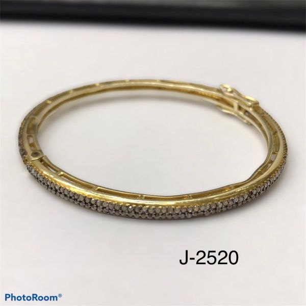 925 Sterling Silver Diamond Bangle With Rose-cut Diamonds, J-2520