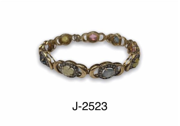 925 Sterling Silver Diamond Bracelet With Multi  Sapphire - J-2523