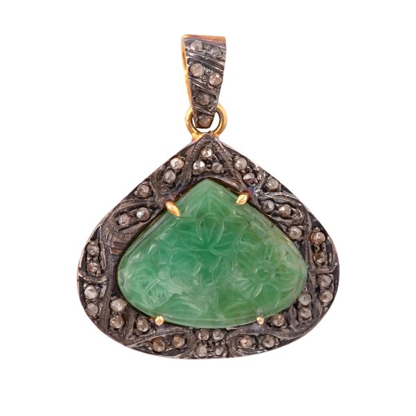 Handmade 925 Sterling Silver Pendant Studded With Diamond , Sapphire -  J-374 