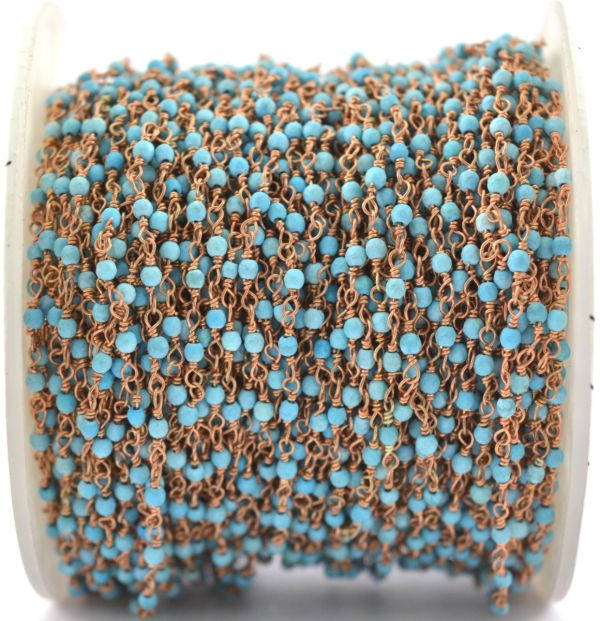 925 Sterling Silver Gold Rosary Chain With Round Ball Shape - Turquoise Stone(2mm), ROS2-5063