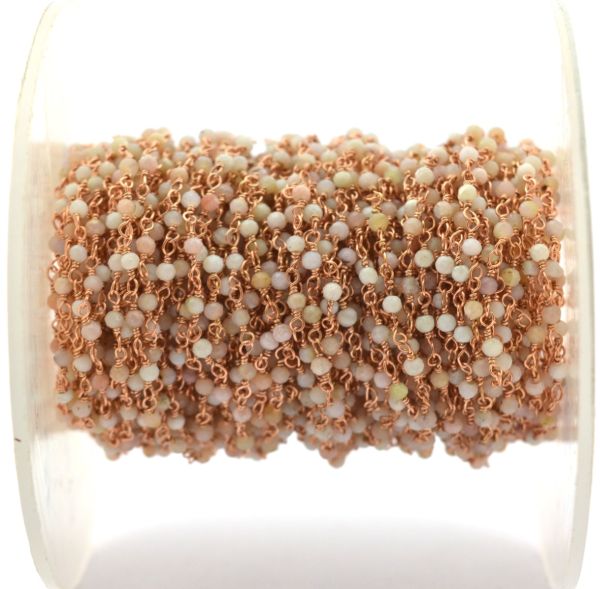 925 Sterling Silver Pink Opal Stone Rosary Chain in 2mm Size - Sold By Foot, ROS2-5078