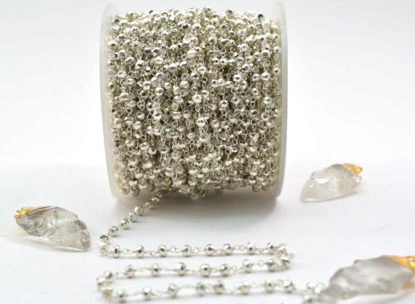 925 Sterling Silver Gold Rosary Chain Studded With Pyrite Coated in 2mm Size - Sold By Foot, ROS2-5237