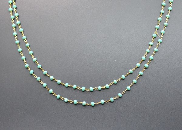 Amazing 925 Sterling Silver Gold Rosary Chain With Amazonite Chalcedony Coated Stone - 3mm, ROS2-5241