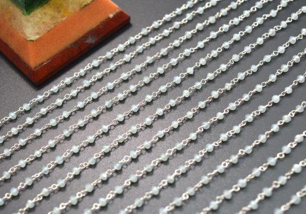 Amazing 925 Sterling Silver Gold Rosary Chain With Amazonite Chalcedony Coated Stone - 3mm, ROS2-5241