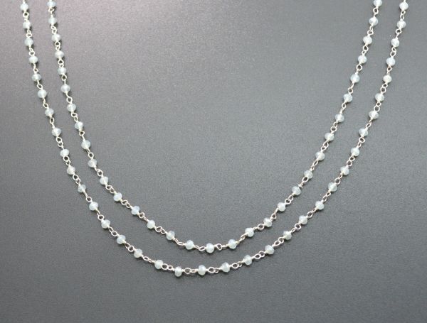 Amazing 925 Sterling Silver Gold Rosary Chain With Amazonite Chalcedony Coated Stone - 3mm, ROS2-5241