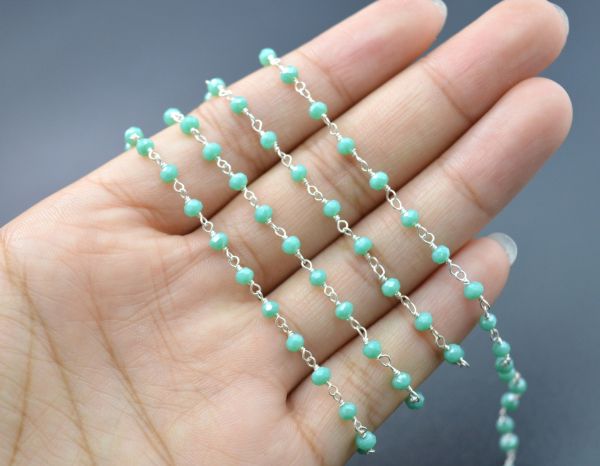 925 Sterling Silver Gold Rosary Chain With 3mm Size - Roundel in Shape,Sold By foot, ROS2-5244 