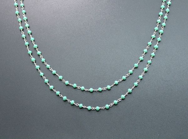 Amazing 925 Sterling Silver Gold Rosary Chain With Amazonite Chalcedony Coated Stone - 3mm, ROS2-5241