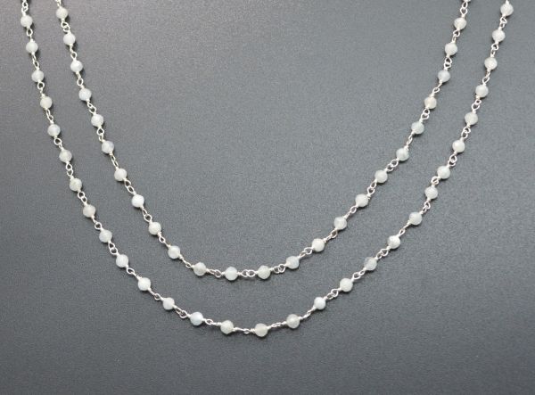 Gorgeous 925 Sterling Silver Rosary Chain Studded With Aqua Natural - 3mm , Sold By Foot, ROS2-5251