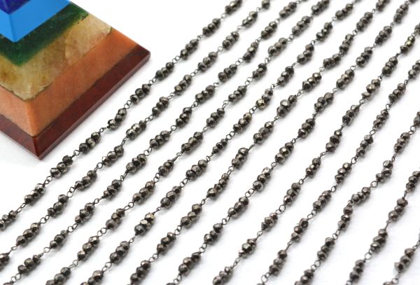 Handmade  925 Sterling Silver Gold Roundel Shape Rosary Chain with pyrite - 3mm, Sold By Foot ROS2-5252