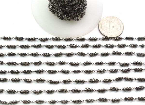 Handmade  925 Sterling Silver Gold Roundel Shape Rosary Chain with pyrite - 3mm, Sold By Foot ROS2-5252