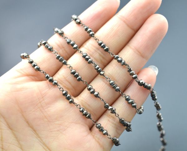 Handmade  925 Sterling Silver Gold Roundel Shape Rosary Chain with pyrite - 3mm, Sold By Foot ROS2-5252