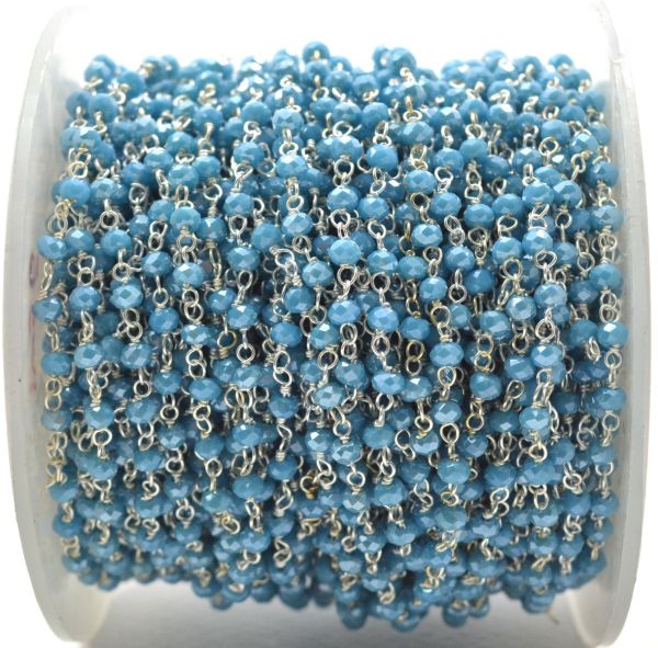 925 Sterling Silver Gold Rosary Chain in Light Apatite Chalcedony Coated Stone - 3.00mm, Sold By foot, ROS2-5253