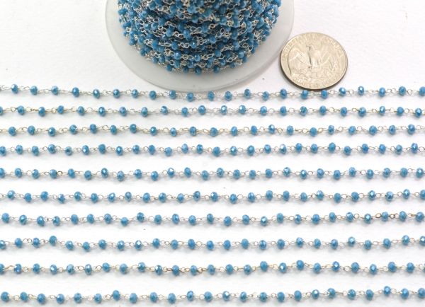 925 Sterling Silver Gold Rosary Chain in Light Apatite Chalcedony Coated Stone - 3.00mm, Sold By foot, ROS2-5253