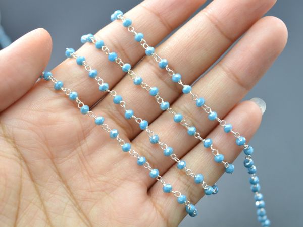 925 Sterling Silver Gold Rosary Chain in Light Apatite Chalcedony Coated Stone - 3.00mm, Sold By foot, ROS2-5253