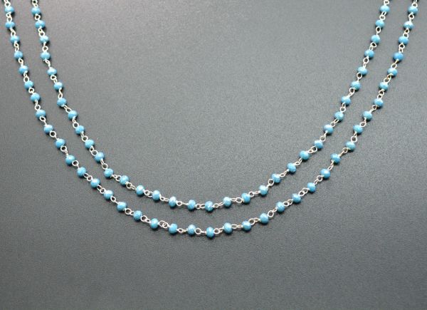 925 Sterling Silver Gold Rosary Chain in Light Apatite Chalcedony Coated Stone - 3.00mm, Sold By foot, ROS2-5253