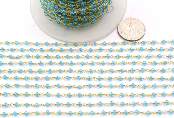 925 Sterling Silver Handmade Roundel Shape Rosary Chain - Blue Topaz Chalcedony Coated(3mm),Sold By Foot, ROS2-5254