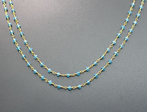 925 Sterling Silver Handmade Roundel Shape Rosary Chain - Blue Topaz Chalcedony Coated(3mm),Sold By Foot, ROS2-5254