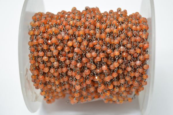 Beautiful 925 Gold Sterling Silver Roundel Shape Rosary Chain in Carnelian Stone - 3mm, ROS2-5276