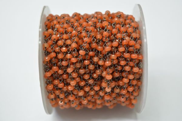925 Sterling Silver Gold  Rosary Chain Studded With Carnelian Jade Stone in 3mm,Sold By foot, ROS2-5280 