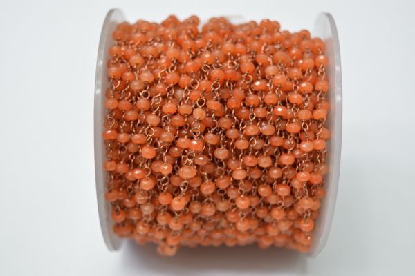 925 Sterling Silver Gold  Rosary Chain Studded With Carnelian Jade Stone in 3mm,Sold By foot, ROS2-5280 
