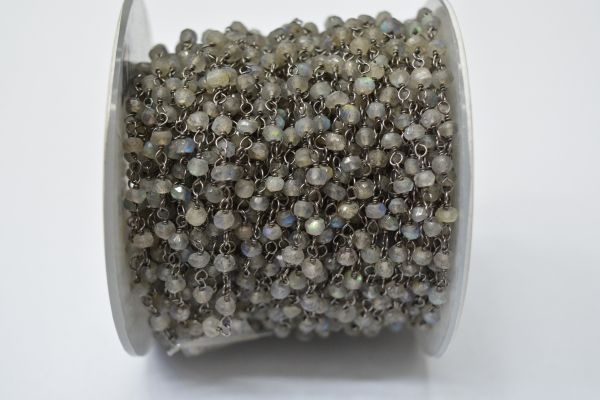 Amazing 925 Sterling Silver Gold Rosary Chain Studded With Labradorite - Sold By Foot, ROS2-5328