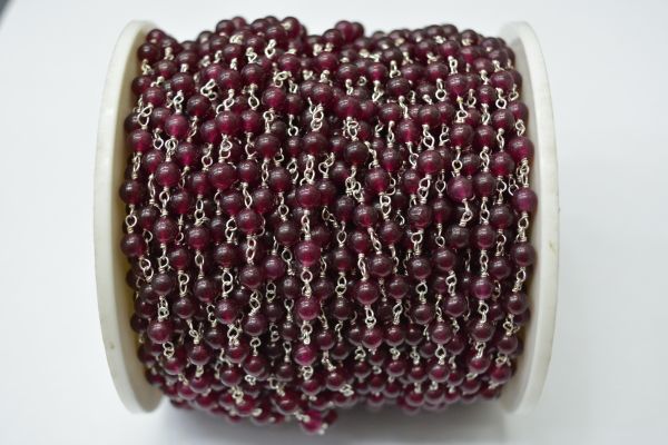 925 Sterling Silver Gold Plated Beautiful Wire Wrapped Rosary Chain With Round Ball Shape 5.00mm Garnet Stone. Sold By foot, ROS2-5667