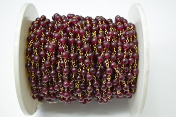925 Sterling Silver Gold Plated Beautiful Wire Wrapped Rosary Chain With Round Ball Shape 5.00mm Garnet Stone. Sold By foot, ROS2-5667