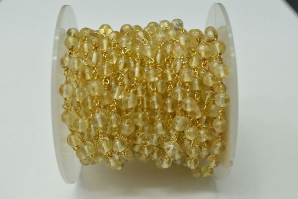 925 Sterling Silver Gold Plated Gorgeous Round Ball Shape 5.00mm Wire Wrapped Rosary Chain With Citrine Stone. Sold By foot, ROS2-5675