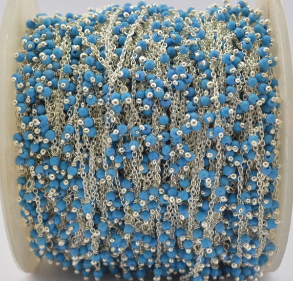Beautiful 925 Sterling Silver Gold Rosary Chain in turquoise - Round in shape, 2mm - ROS2-6066  