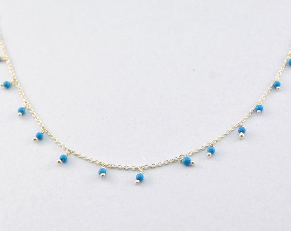 Beautiful 925 Sterling Silver Gold Rosary Chain in turquoise - Round in shape, 2mm - ROS2-6066  