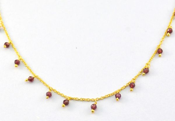 925 Sterling Silver Gold Rosary Chain Studded With Garnet in Round Shape - 2mm,ROS2-6068 