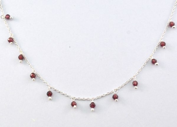 925 Sterling Silver Gold Rosary Chain Studded With Garnet in Round Shape - 2mm,ROS2-6068 
