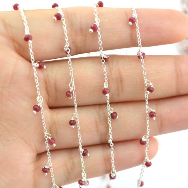  Amazing 925 Sterling Silver Gold Rosary Chain in Round Shape - Ruby Jade(2mm),ROS2-6072 