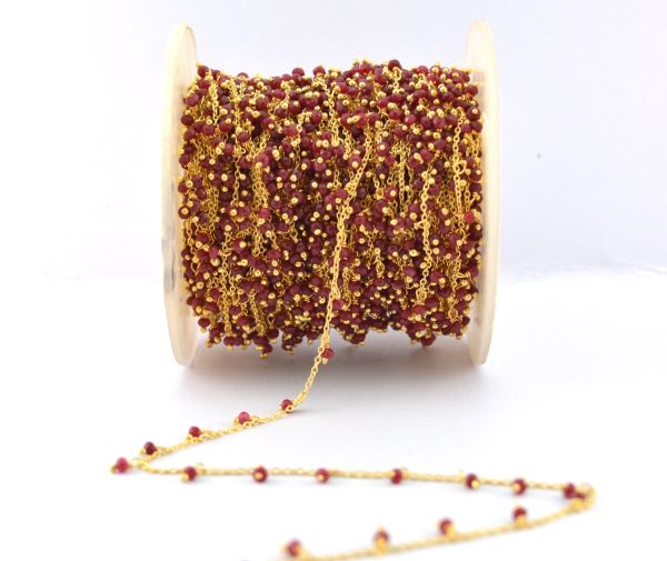  Amazing 925 Sterling Silver Gold Rosary Chain in Round Shape - Ruby Jade(2mm),ROS2-6072 