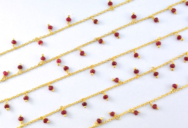  Amazing 925 Sterling Silver Gold Rosary Chain in Round Shape - Ruby Jade(2mm),ROS2-6072 