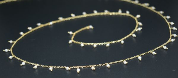 925 Sterling Silver Gold Rosary Chain in Round Shape With Pearl , 2mm Size - ROS2-6074