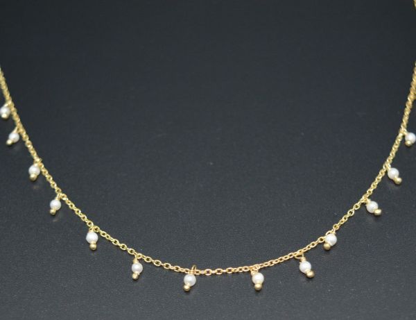 925 Sterling Silver Gold Rosary Chain in Round Shape With Pearl , 2mm Size - ROS2-6074