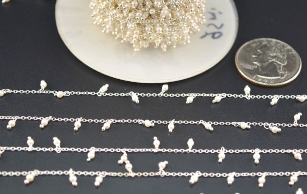 925 Sterling Silver Gold Rosary Chain in Round Shape With Pearl , 2mm Size - ROS2-6074