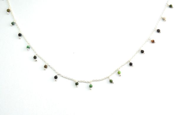 925 Sterling Silver Gold Rosary Chain Studded With Turquoise - 2mm, ROS2-6076 