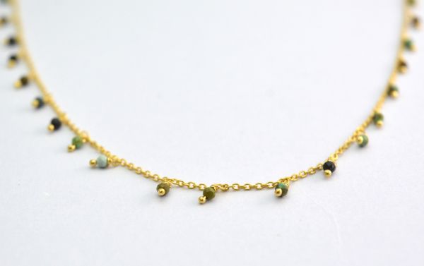 925 Sterling Silver Gold Rosary Chain Studded With Turquoise - 2mm, ROS2-6076 