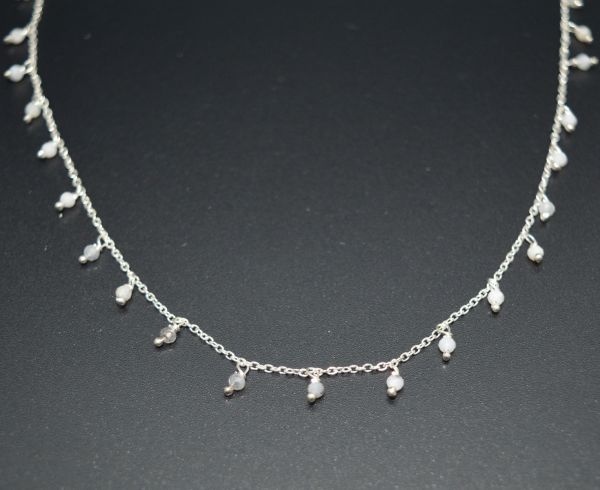 925 Sterling Silver Gold Round Rosary Chain With White Moonstone - 2mm, ROS2-6078