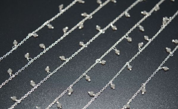 925 Sterling Silver Gold  Rosary Chain With Gray chalcedony in 2mm Size -Sold By foot, ROS2-6079