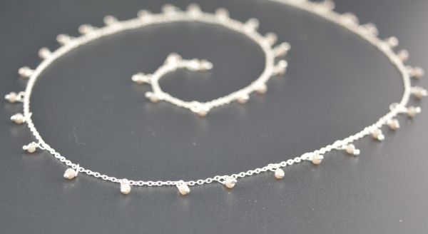 925 Sterling Silver Gold  Rosary Chain With Gray chalcedony in 2mm Size -Sold By foot, ROS2-6079