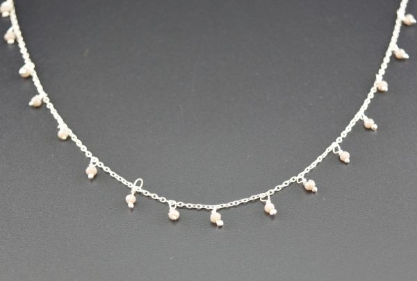 925 Sterling Silver Gold  Rosary Chain With Gray chalcedony in 2mm Size -Sold By foot, ROS2-6079